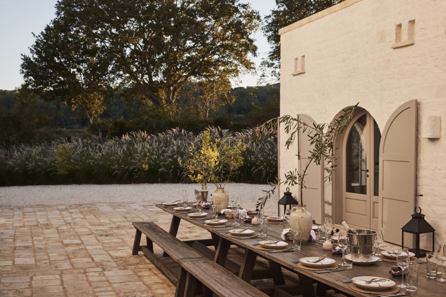 The Masseria courtyard set for dining